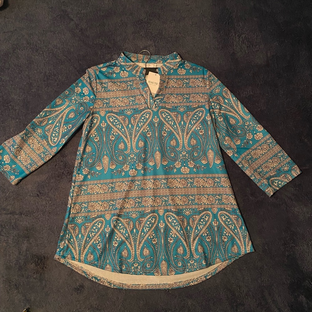 Paisley Patterned Blouse Tunic Style V Neck